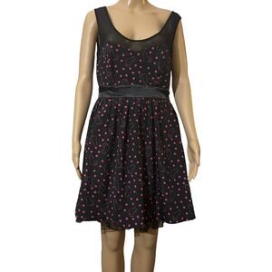 Hot Topic Women's Small Dress Kittie Cat Black Pink Fit & Flare Rockahilly